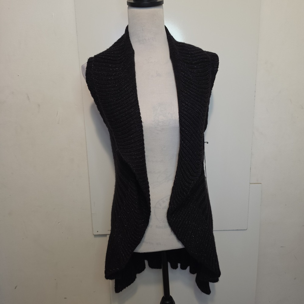 NWT Vertigo Paris Black Knit Open Front Sweater Vest Crown Back Size M
